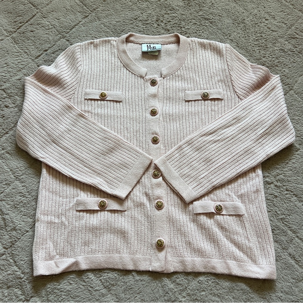 Vtg Mita Acrylic Blend Button Front Cardigan Preppy Minimalist Cottage Size 8‎